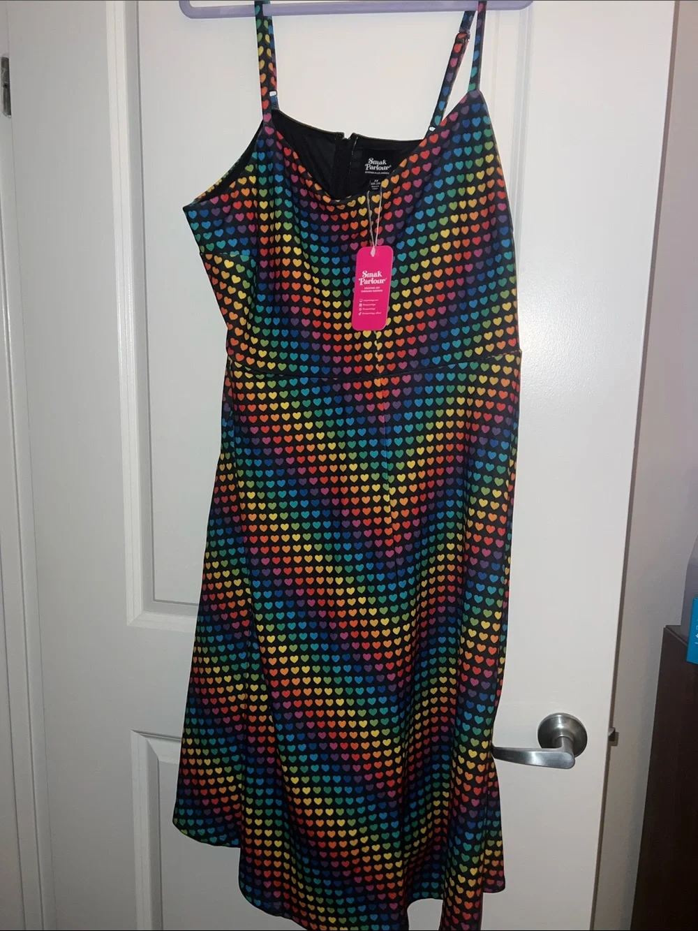Smak Parlour Black & Rainbow Heart Chevron Midi Skirt